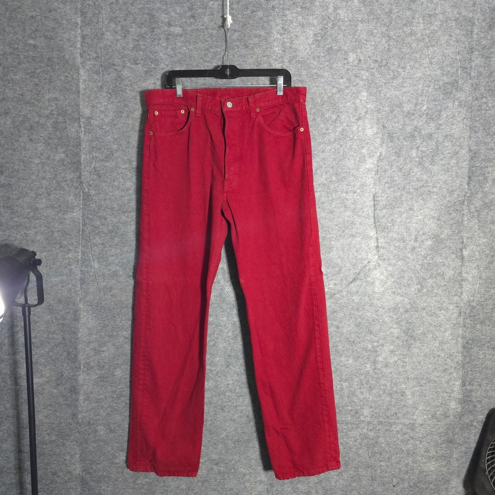 Levis 501 Jeans Mens 38x32 Red Vintage Made in USA Straight Leg Button Fly Denim
